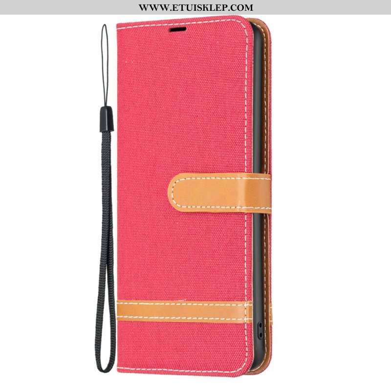Etui Folio do Poco X5 Pro 5G z Łańcuch Pasek Z Efektem Tkaniny I Skóry
